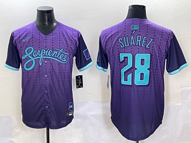 Men 2025 Arizona Diamondback 28 Suarez Purple Joint Name Nike MLB Jersey style 1